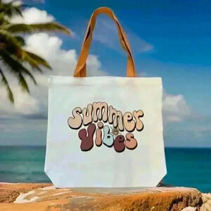Canvas Homemade Tote Summer Vibes Size 15.7x15